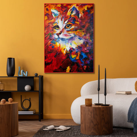 Bright painting on canvas "Cat in abstraction"