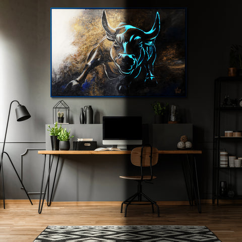 modern bull painting glow in the dark canvas wall art